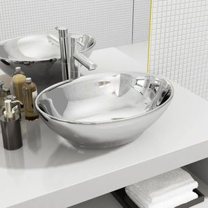 vidaXL Chiuvetă de baie, argintiu, 40 x 33 x 13, 5 cm, ceramică imagine