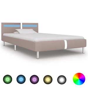 vidaXL Cadru pat cu LED, cappuccino, 90x200 cm, piele artificială imagine