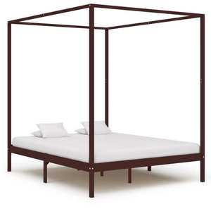 vidaXL Cadru pat cu baldachin, maro închis, 180x200cm, lemn masiv pin imagine