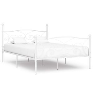 vidaXL Cadru de pat cu bază din șipci, alb, 120 x 200 cm, metal imagine