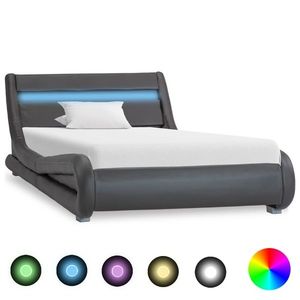 vidaXL Cadru de pat cu LED-uri, gri, 100 x 200 cm, piele ecologică imagine