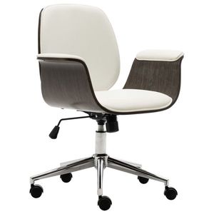 vidaXL Scaun de birou, alb, lemn curbat și piele ecologică imagine