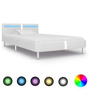 vidaXL Cadru de pat cu LED, alb, 90 x 200 cm, piele artificială imagine