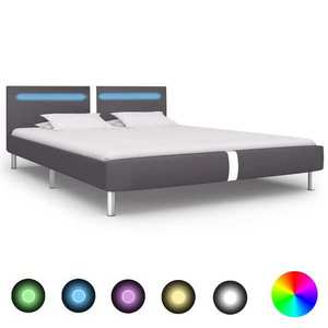 vidaXL Cadru de pat cu LED, gri, 180 x 200 cm, piele artificială imagine