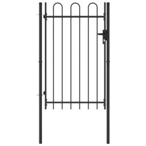 vidaXL Poartă de gard cu o ușă, vârf arcuit, negru, 1 x 1, 5 m, oțel imagine