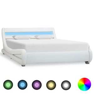 vidaXL Cadru de pat cu LED, alb, 140 x 200 cm, piele artificială imagine