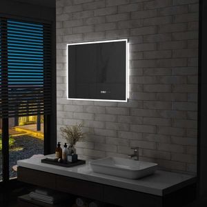 vidaXL Oglindă cu LED de baie cu senzor tactil și afișaj oră, 80x60 cm imagine