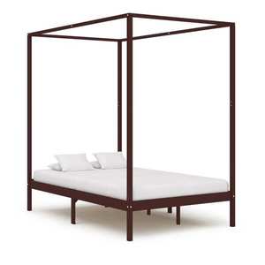 vidaXL Cadru pat cu baldachin, maro închis, 120x200 cm, lemn masiv pin imagine
