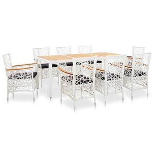 vidaXL Set mobilier de grădină, 9 piese, alb, poliratan imagine