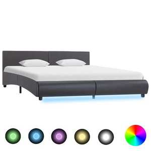 vidaXL Cadru de pat cu LED, gri, 180 x 200 cm, piele artificială imagine