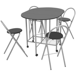 vidaXL Set masă și scaune de bucătărie pliante MDF, negru, 5 piese imagine