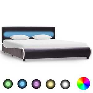 vidaXL Cadru de pat cu LED, negru, 160 x 200 cm, piele ecologică imagine