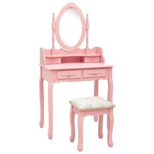vidaXL Set masă de toaletă cu taburet roz 75x69x140 cm lemn paulownia imagine