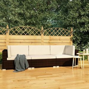 vidaXL Set canapele de grădină cu perne, 3 piese, maro, poliratan imagine