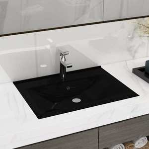 vidaXL Chiuvetă baie lux, orificiu robinet negru mat 60x46 cm ceramică imagine