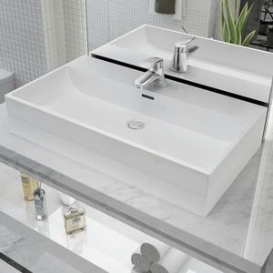 vidaXL Chiuvetă baie, orificiu robinet, ceramică, 76x42, 5x14, 5 cm, alb imagine