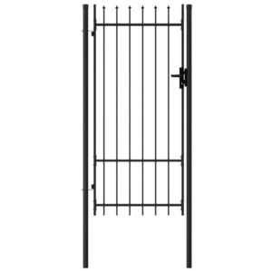 vidaXL Poartă de gard cu o ușă, vârf ascuțit, negru, 1 x 2 m, oțel imagine
