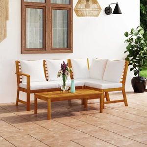 vidaXL Set mobilier de grădină, 4 piese, perne crem, lemn masiv acacia imagine