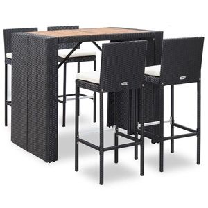 vidaXL Set mobilier de exterior 5 piese, negru, poliratan, lemn acacia imagine