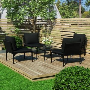 vidaXL Set mobilier de grădină cu perne, 5 piese, negru, PVC imagine