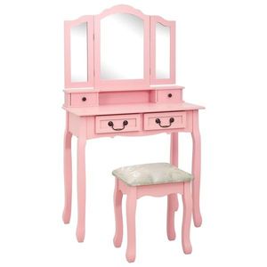 vidaXL Set masă de toaletă cu taburet roz 80x69x141 cm lemn paulownia imagine