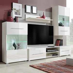 vidaXL Set mobilier comodă TV de perete, 5 piese, iluminare LED, alb imagine