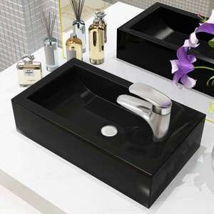 vidaXL Chiuvetă cu orificiu robinet, negru, 46x25, 5x12, ceramică imagine