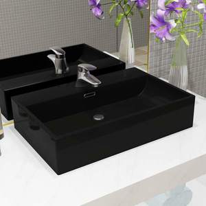vidaXL Chiuvetă baie, orificiu robinet, ceramică 76x42, 5x14, 5 cm negru imagine