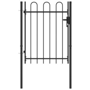 vidaXL Poartă de gard cu o ușă, vârf arcuit, negru, 1 x 1, 2 m, oțel imagine