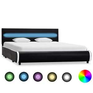 vidaXL Cadru de pat cu LED, negru, 140 x 200 cm, piele ecologică imagine