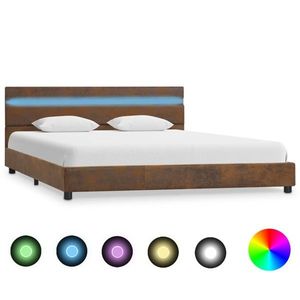 vidaXL Cadru de pat cu LED, maro, 140 x 200 cm, material textil imagine
