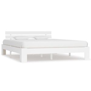 vidaXL Cadru de pat cu tăblie, alb, 180x200 cm, lemn masiv de pin imagine