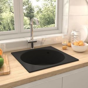 vidaXL Chiuvetă de bucătărie cu orificiu de preaplin, negru, granit imagine