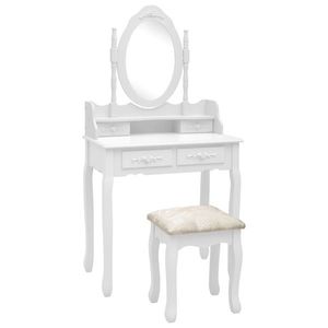 vidaXL Set masă de toaletă cu taburet alb 75x69x140 cm lemn paulownia imagine