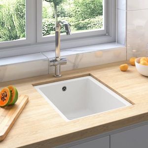 vidaXL Chiuvetă de bucătărie cu orificiu de preaplin, alb, granit imagine