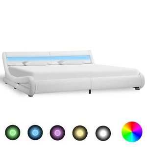 vidaXL Cadru de pat cu LED, alb, 180 x 200 cm, piele ecologică imagine