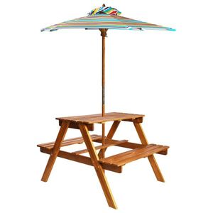 vidaXL Masă picnic pentru copii cu umbrelă, 79x90x60 cm, lemn acacia imagine