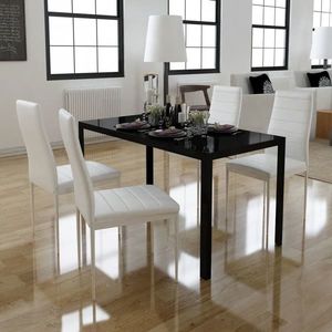 Set masă și scaune de bucătărie, cinci piese, negru imagine