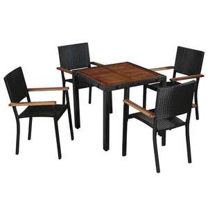 vidaXL Set mobilier de exterior, 5 piese negru, poliratan, lemn acacia imagine