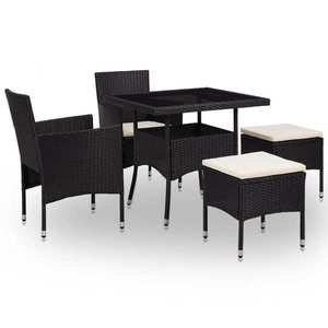 vidaXL Set mobilier de exterior, 5 piese, negru, poliratan și sticlă imagine