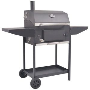 vidaXL Grătar barbecue cu cărbuni, afumătoare și raft jos, negru imagine