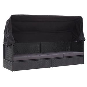 vidaXL Pat canapea de exterior cu copertină, negru, poliratan imagine