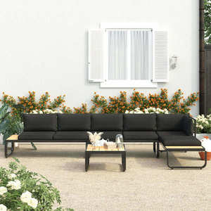 vidaXL Set canapea de grădină colțar cu perne, 4 piese, aluminiu, WPC imagine