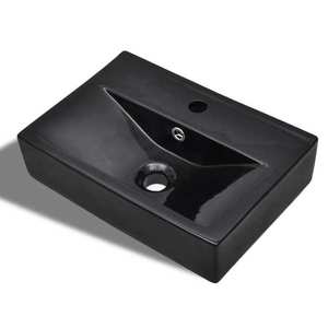 vidaXL Chiuvetă baie loc robinet/preaplin negru ceramic dreptunghiular imagine