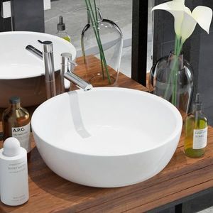 vidaXL Chiuvetă de baie din ceramică, rotundă, 42 x 12 cm, alb imagine