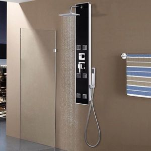 vidaXL Unitate panou de duș, sticlă, 18 x 42, 1 x 120 cm, negru imagine