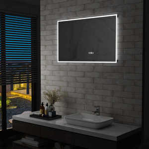 vidaXL Oglindă cu LED de baie cu senzor tactil și afișaj oră 100x60 cm imagine