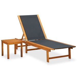 vidaXL Șezlong de plajă cu masă, lemn masiv de acacia & textilenă imagine