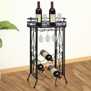 vidaXL Suport sticle de vin pentru 9 sticle, cu suport pahar, metal imagine