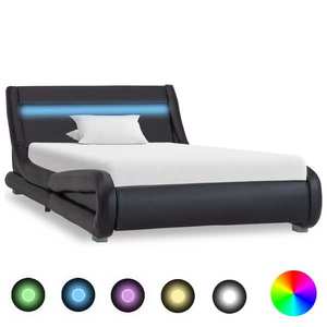 vidaXL Cadru de pat cu LED, negru, 90 x 200 cm, piele ecologică imagine